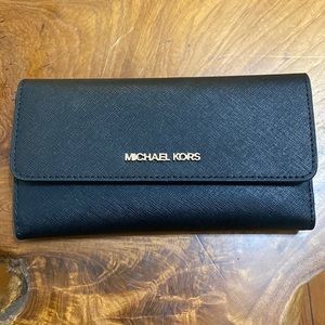 Michael Kors black leather trifold wallet